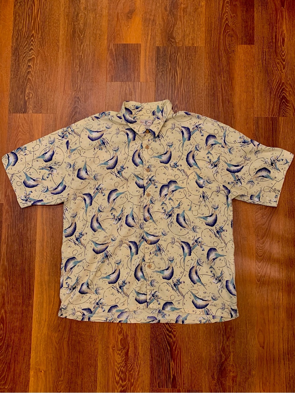 BAJA BLUE Fishing Themed Button Up Shirt Men's XL Short Sleeve Marlin Sailfish
